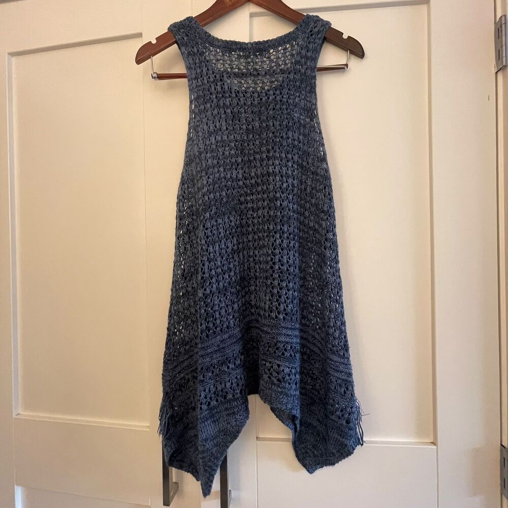 Knox Rose Women Blue Open Knit Crochet Sweater Tank Top Fringe Asymmetric Size 1 - Picture 3 of 8
